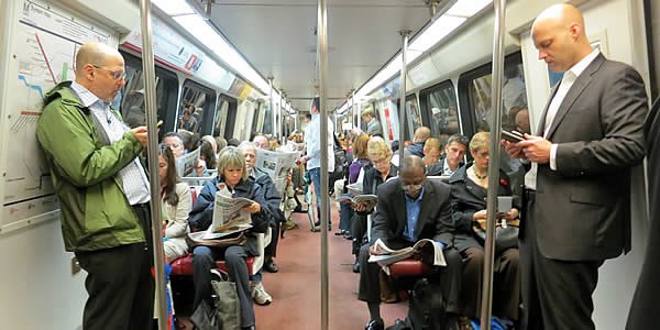 Commuters riding Metro