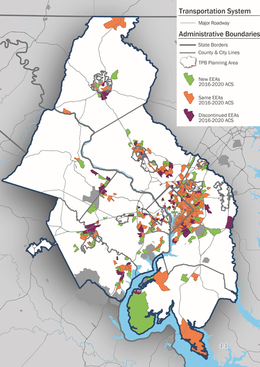 Equity Emphasis Areas Map: Change in Equity Emphasis Areas (2012-2016 ACS to 2016-2020 ACS)